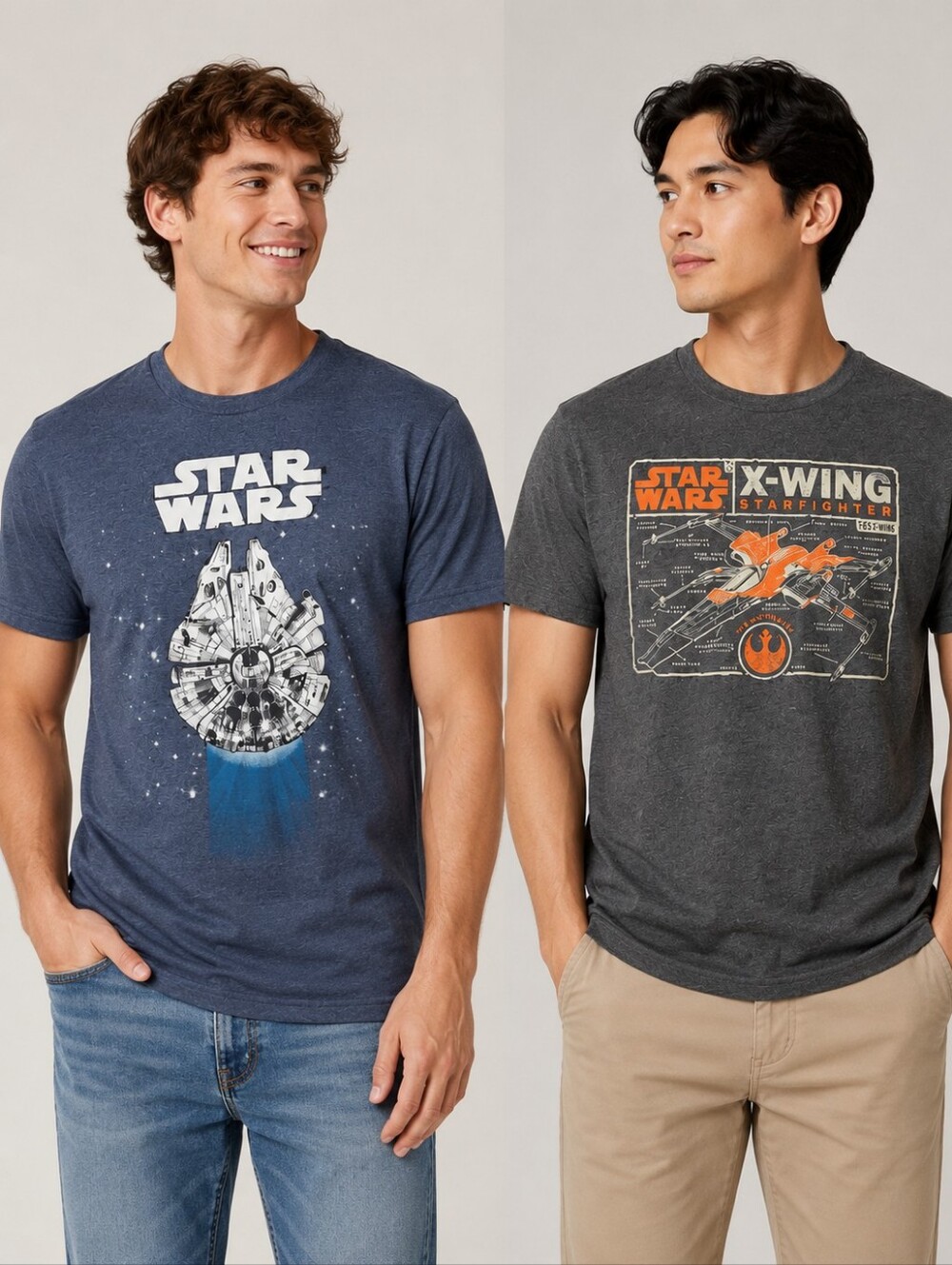 Star Wars T-Shirt Bundle Gray Blue Men Medium X-Wing Millennium Falcon Graphic